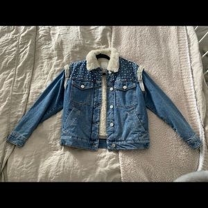 Sandro Paris Pearl Embellished Denim Jacket